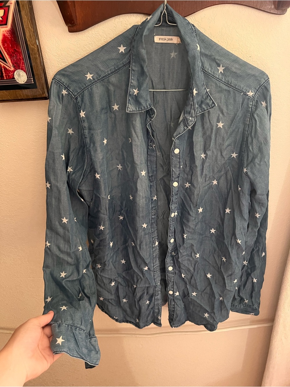 Sneak Peek Blue Denim Star Print Button-Down Shirt